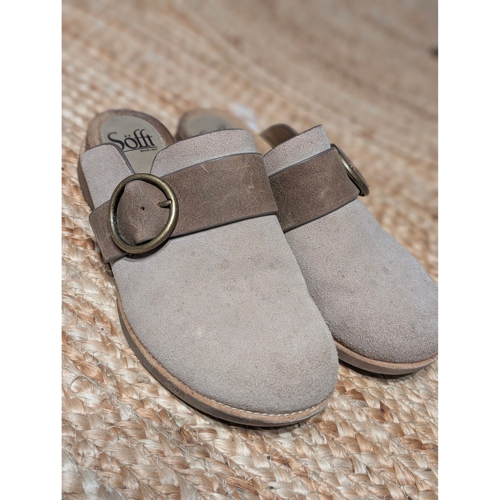 Sofft Billie Womens Gray Suede Leather Clog Mules Buckle Shoes size 7M